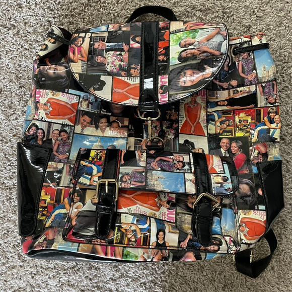 Celebrity Accessories - Celebrity Magazine Backpack Bookbag Black Colorful Michelle Obama